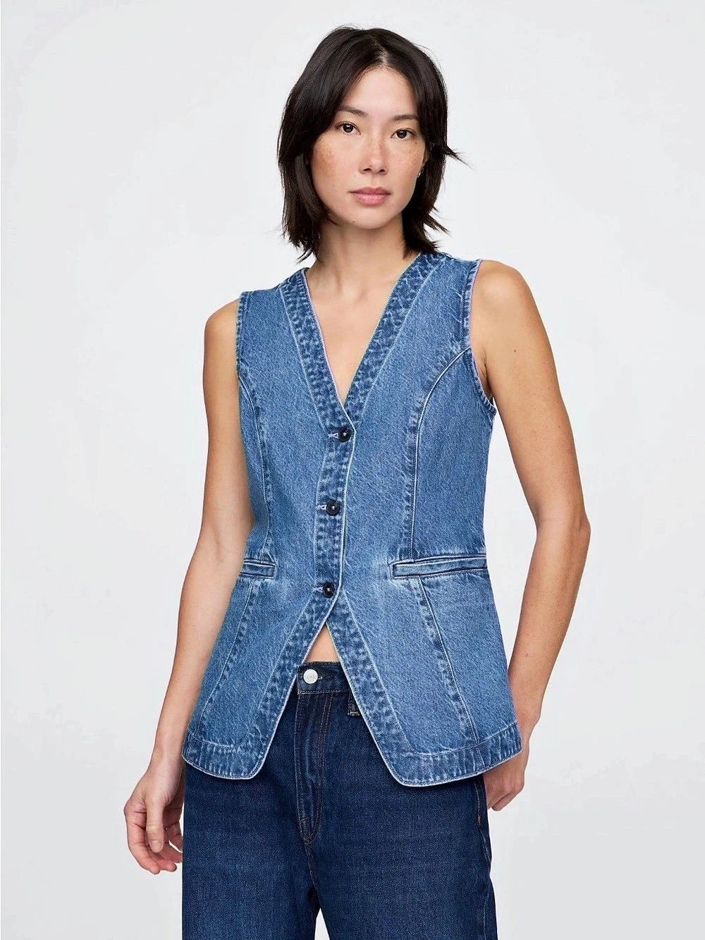 Gap Longline Denim Vest in Blue Size Medium